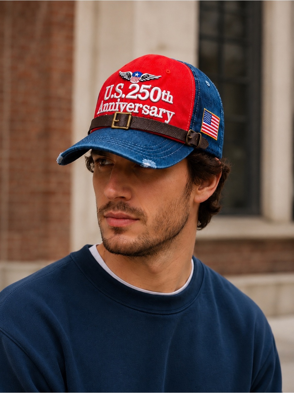 Komurato US 250th Anniversary Distressed Denim Patriotic Baseball Cap - Picture 6 of 6